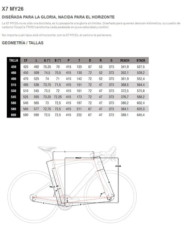 Pinarello X7 Ultegra Di2 2x12v Fulcrum Racing 800 2026 E341 Xpeed Blue - Geometría