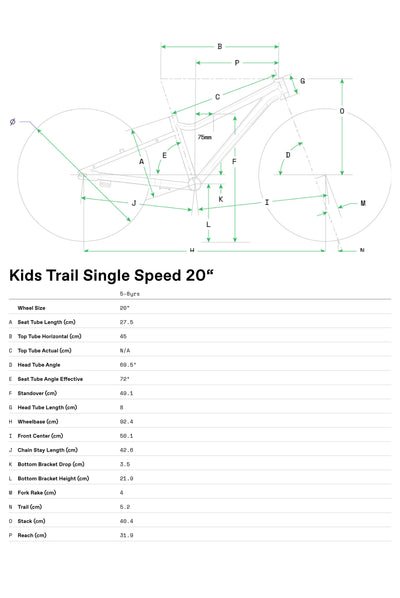 Kids Trail 20 Single Speed Cannondale 2024 Black Pearl - Geometría